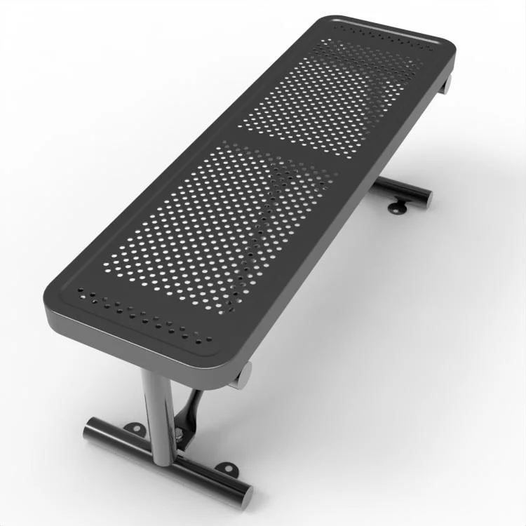 OEM 48" Rectangular Perforated Single Chair Black Park/Outdoor Metal Steel Thermoplastic Bench