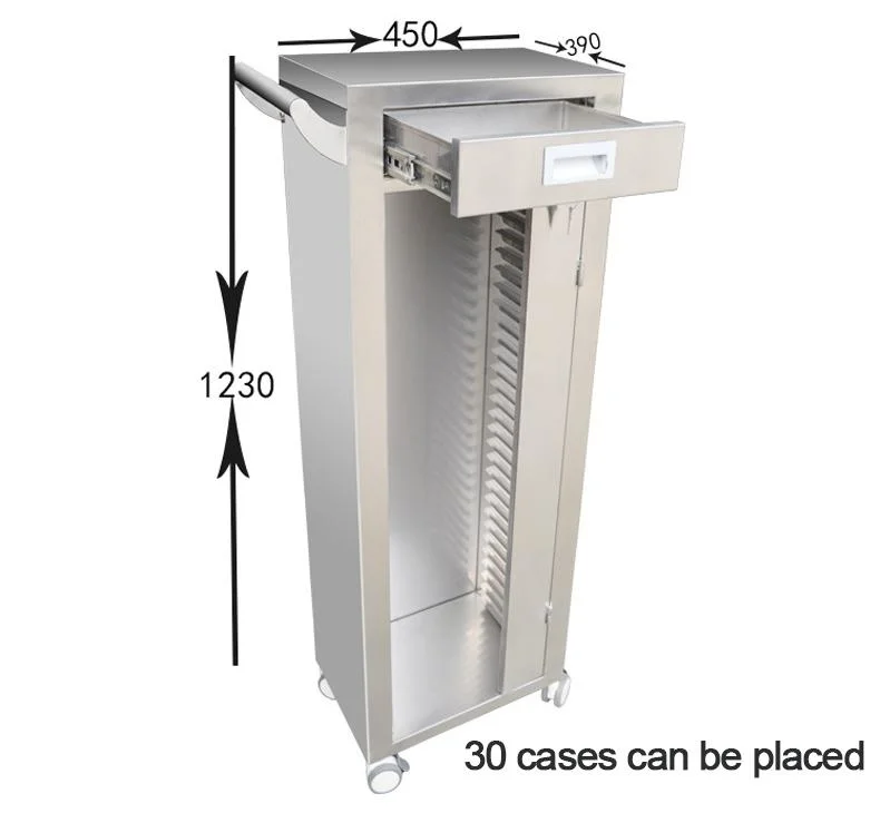 Hospital Furniture 304 Stainless Steel Medical Patient File Record Trolley History File Cart with 30 Shelves